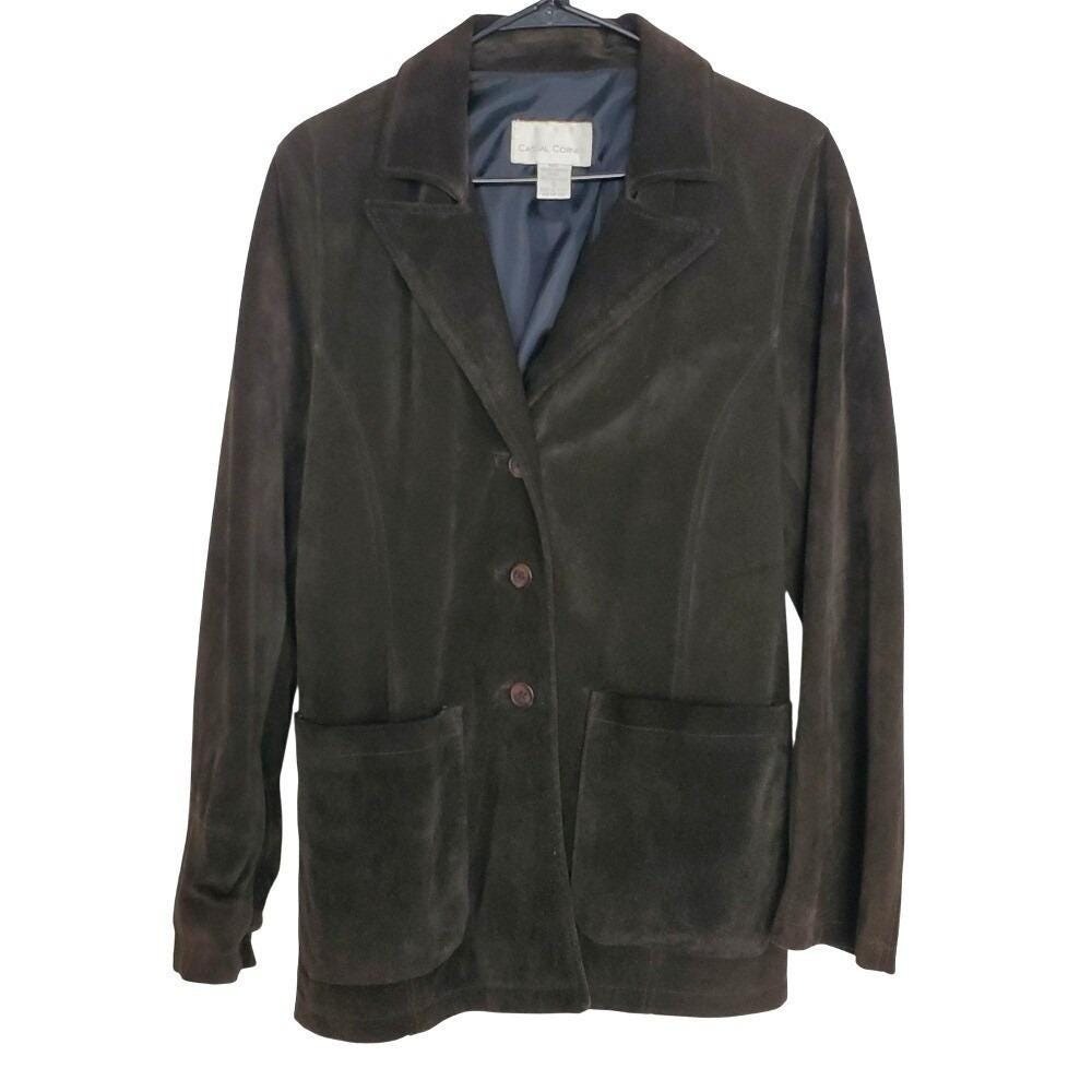 Casual Corner Blazer Brown Suede Genuine Italian Leather Coat 90s Vintage Small